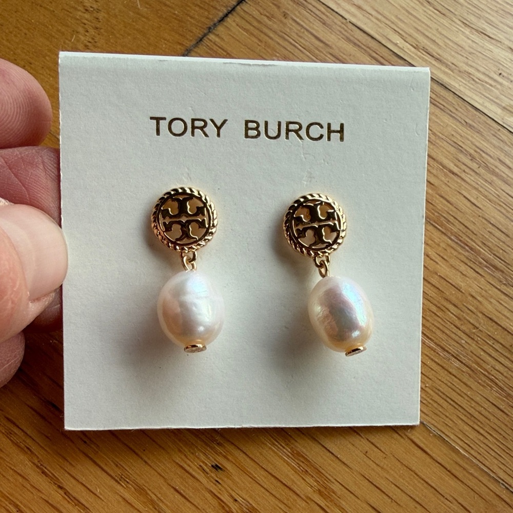 Tory Burch Gold and White Pearl Earrings